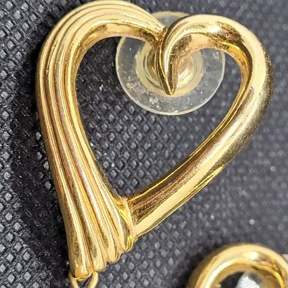 Romantic Avon Vintage Heart Drop Earrings Gold Tone Faux Pearl Statement‎
